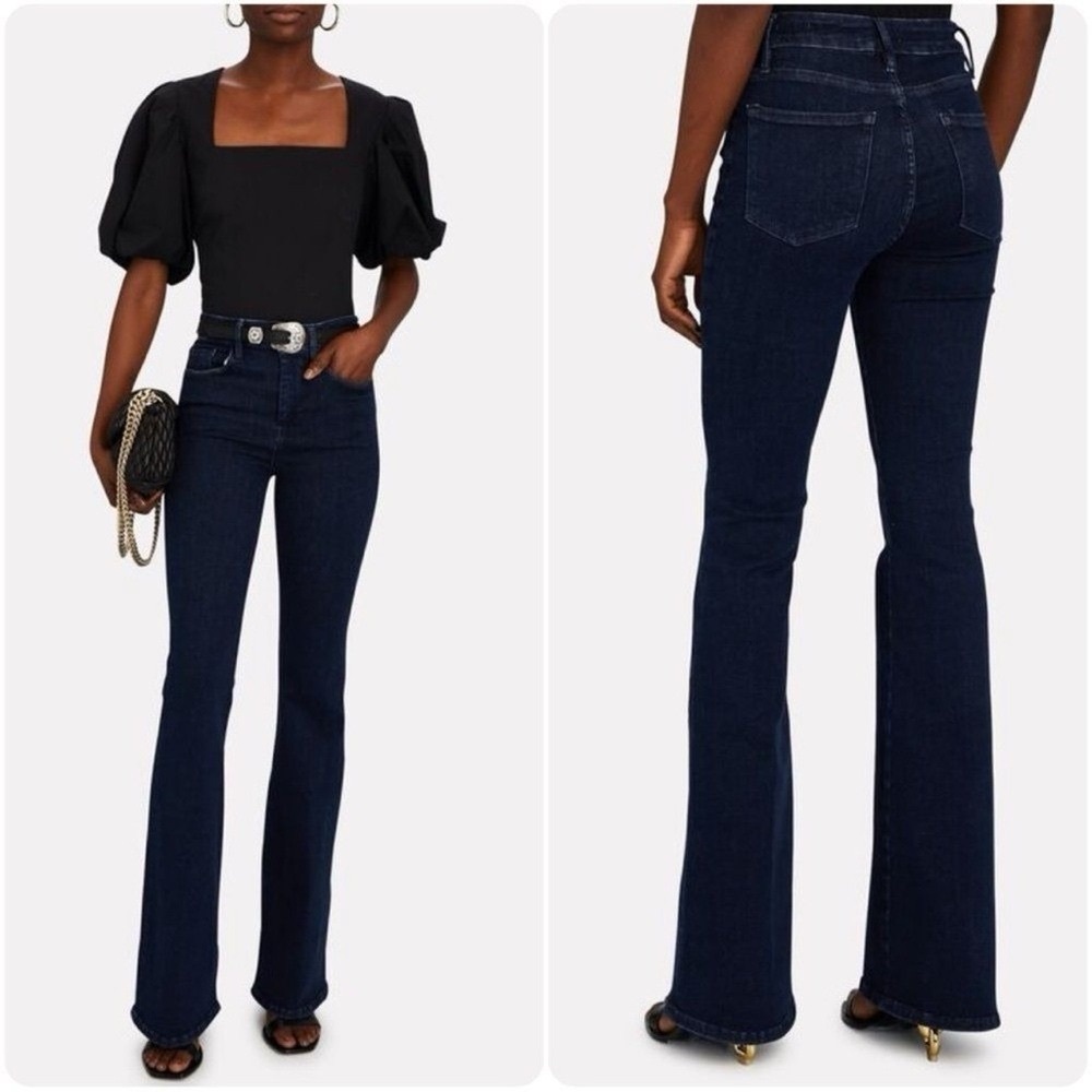 Frame Dark Wash Stretch Flare Bottom Jeans Denim Jeggings Le One Flare Keller